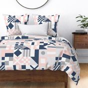 Nautical Flags Patchwork - Wholecloth - Soft Pink and Navy - Maritime flags - LAD19 