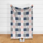 Nautical Patchwork (soft pink and navy)- Mightier than the waves -  Wave wholecloth - nautical nursery fabric  LAD19