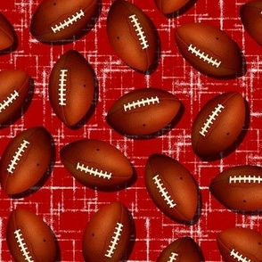 Footballs on red w white accent pattern fall sports