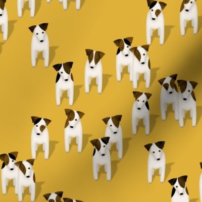 Pack of Parson / Jack Russell Terriers with cute head tilt - goldenrod yellow