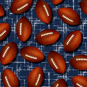 Footballs on blue w white accent pattern fall sports