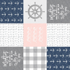 Nautical Patchwork (soft pink and navy)- Mightier than the waves -  Wave wholecloth - nautical nursery fabric (90) LAD19