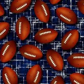 Footballs on blue w white accent pattern black grunge texture fall sports 