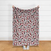 girly red black white volleyballs pattern with net accent background - gray