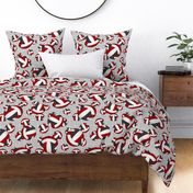 girly red black white volleyballs pattern with net accent background - gray