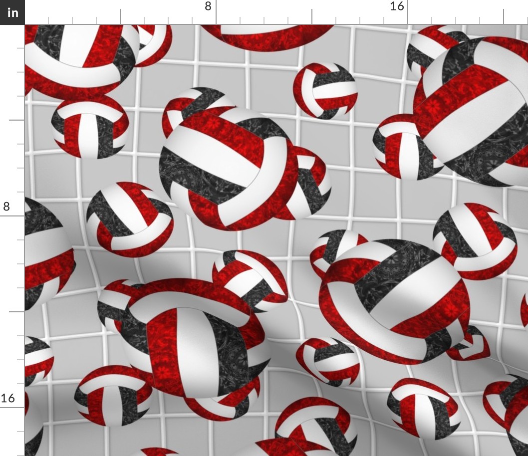 girly red black white volleyballs pattern with net accent background - gray