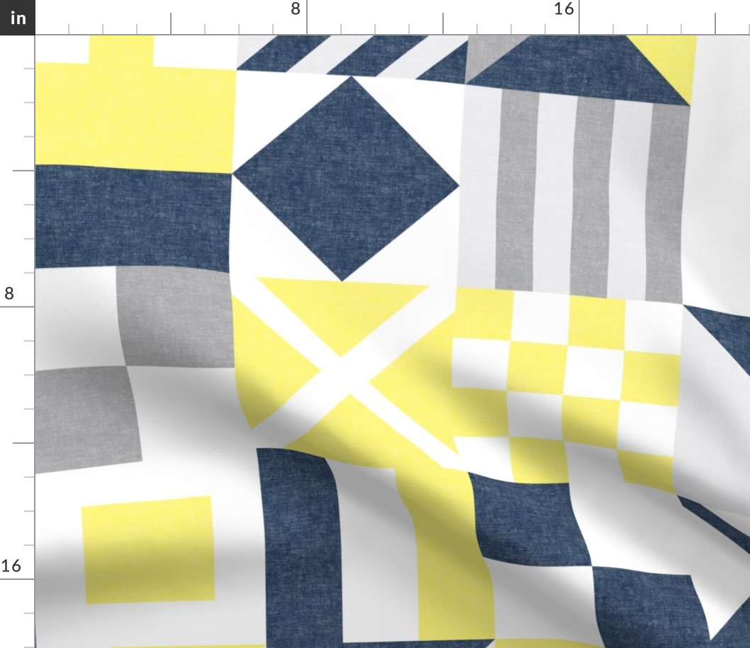 Nautical Flags Patchwork - Wholecloth - Yellow and Blue - Maritime flags - LAD19 