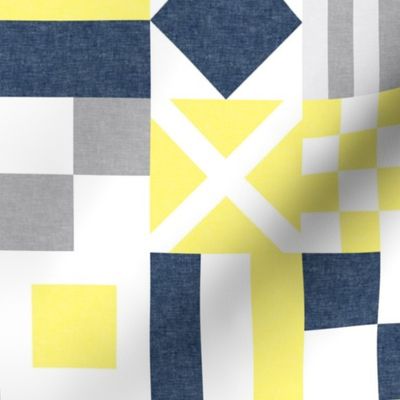 (3" small scale) Nautical Flags Patchwork - Wholecloth - Yellow and Blue - Maritime flags - LAD19 