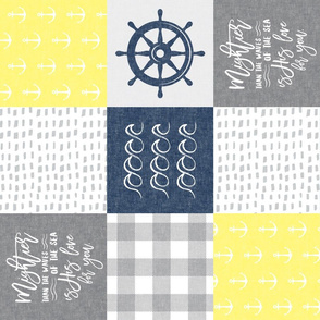 Nautical Patchwork (yellow & navy blue)- Mightier than the waves - Wave wholecloth - nautical nursery fabric (90) LAD19