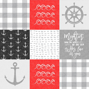 Nautical Patchwork (red and black) - Mightier than the waves - Wave wholecloth - nautical nursery fabric LAD19