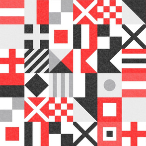 (3" small scale) Nautical Flags Patchwork - Wholecloth - Red and Black - Maritime flags - LAD19 