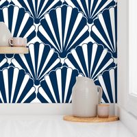 Art Deco Pattern //navy shell, Art deco fan, scallop