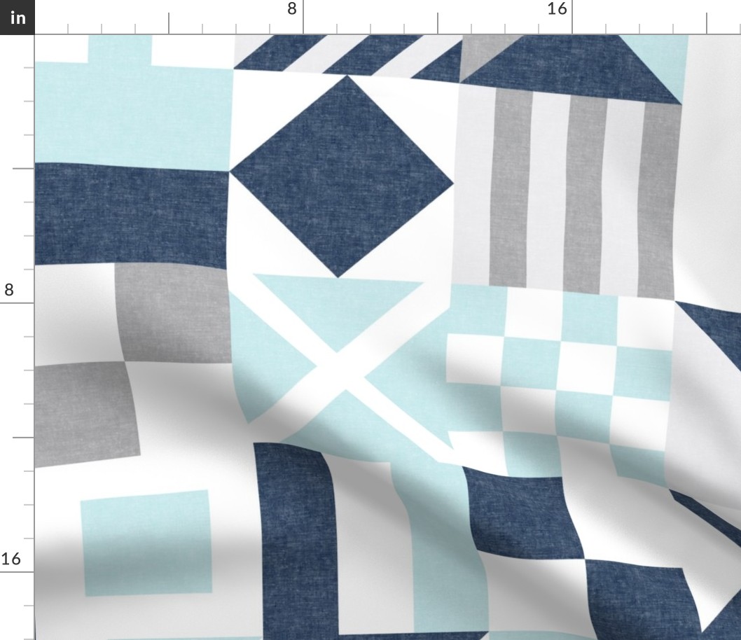 Nautical Flags Patchwork - Wholecloth - Baby Blue and Navy - Maritime flags - LAD19 