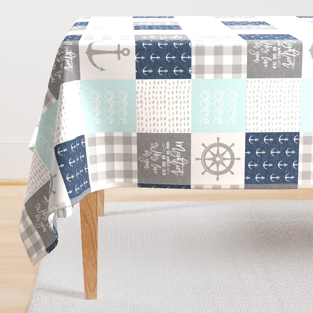 Nautical Patchwork (baby blue and navy) - Mightier than the waves - Wave wholecloth - nautical nursery fabric  LAD19