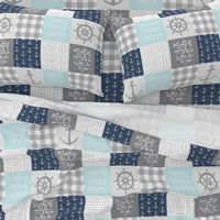 Nautical Patchwork (baby blue and navy) - Mightier than the waves - Wave wholecloth - nautical nursery fabric  LAD19