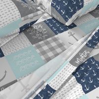 Nautical Patchwork (baby blue and navy) - Mightier than the waves - Wave wholecloth - nautical nursery fabric  LAD19