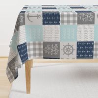 Nautical Patchwork (baby blue and navy) - Mightier than the waves - Wave wholecloth - nautical nursery fabric  LAD19