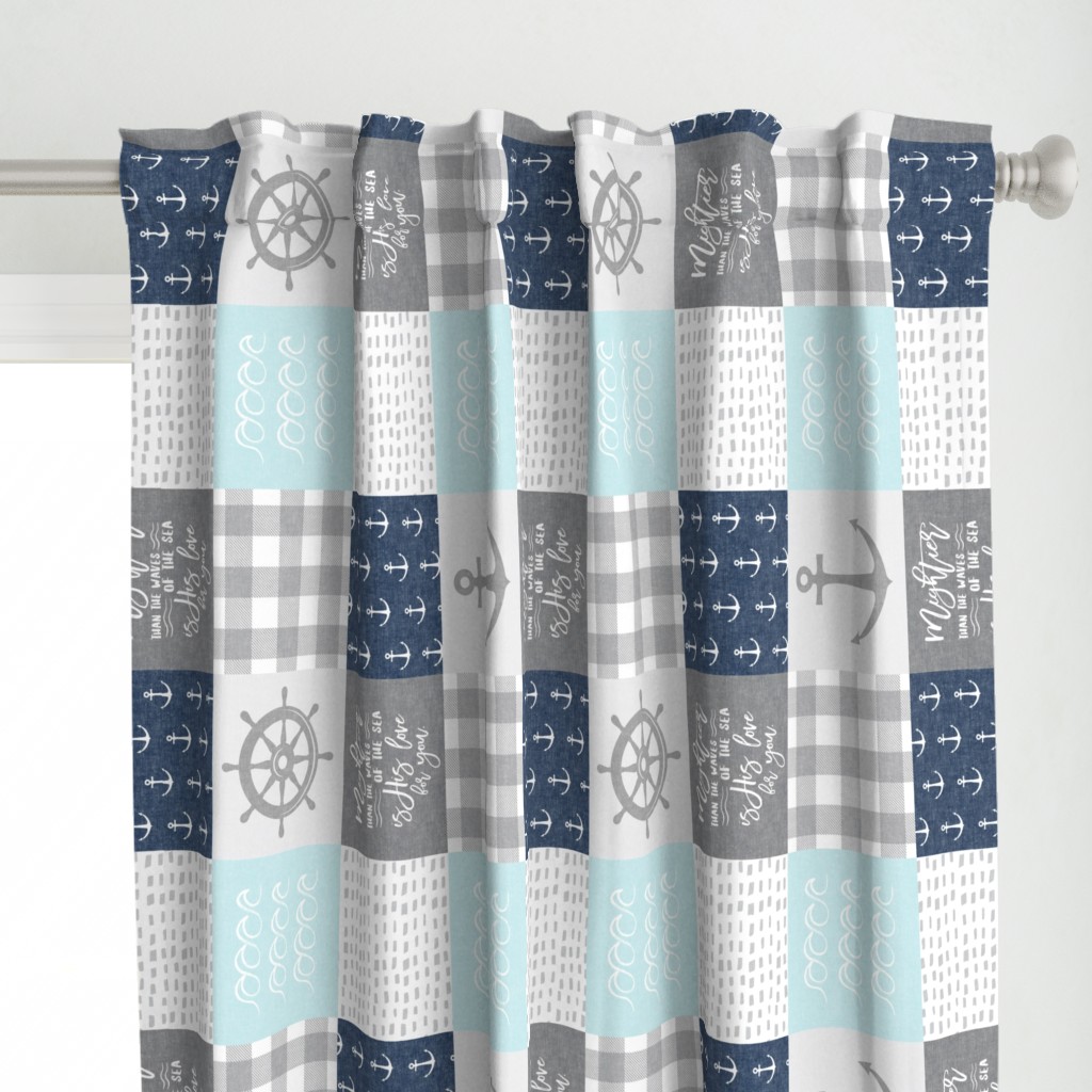 Nautical Patchwork (baby blue and navy) - Mightier than the waves - Wave wholecloth - nautical nursery fabric (90) LAD19