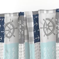 Nautical Patchwork (baby blue and navy) - Mightier than the waves - Wave wholecloth - nautical nursery fabric (90) LAD19