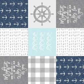 Nautical Patchwork (baby blue and navy) - Mightier than the waves - Wave wholecloth - nautical nursery fabric (90) LAD19