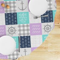 Nautical Patchwork (purple, teal, navy) - Mightier than the waves - Wave wholecloth - nautical nursery fabric  LAD19