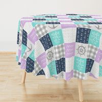 Nautical Patchwork (purple, teal, navy) - Mightier than the waves - Wave wholecloth - nautical nursery fabric  LAD19