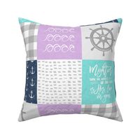 Nautical Patchwork (purple, teal, navy) - Mightier than the waves - Wave wholecloth - nautical nursery fabric  LAD19