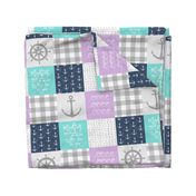 Nautical Patchwork (purple, teal, navy) - Mightier than the waves - Wave wholecloth - nautical nursery fabric  LAD19