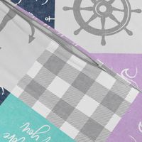 Nautical Patchwork (purple, teal, navy) - Mightier than the waves - Wave wholecloth - nautical nursery fabric  LAD19