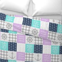 Nautical Patchwork (purple, teal, navy) - Mightier than the waves - Wave wholecloth - nautical nursery fabric  LAD19