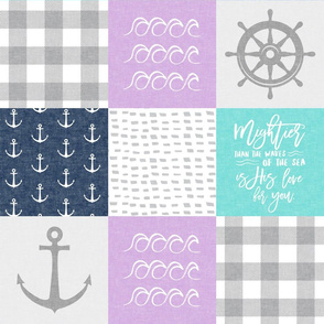 Nautical Patchwork (purple, teal, navy) - Mightier than the waves - Wave wholecloth - nautical nursery fabric  LAD19