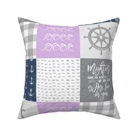 Nautical Patchwork (purple & navy) - Mightier than the waves - Wave wholecloth - nautical nursery fabric LAD19