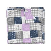 Nautical Patchwork (purple & navy) - Mightier than the waves - Wave wholecloth - nautical nursery fabric LAD19