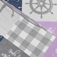 Nautical Patchwork (purple & navy) - Mightier than the waves - Wave wholecloth - nautical nursery fabric LAD19