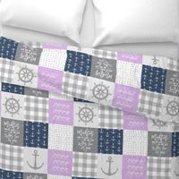 Nautical Patchwork (purple & navy) - Mightier than the waves - Wave wholecloth - nautical nursery fabric LAD19