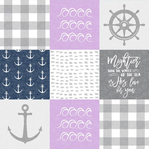 Nautical Patchwork (purple & navy) - Mightier than the waves - Wave wholecloth - nautical nursery fabric LAD19