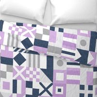 Nautical Flags Patchwork - Wholecloth - Purple &  Navy - Maritime flags - LAD19 