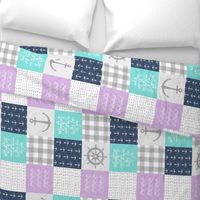 Nautical Patchwork (purple, teal, navy) - Mightier than the waves - Wave wholecloth - nautical nursery fabric (90) LAD19