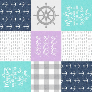 Nautical Patchwork (purple, teal, navy) - Mightier than the waves - Wave wholecloth - nautical nursery fabric (90) LAD19
