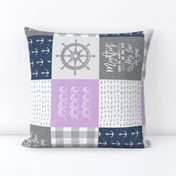 Nautical Patchwork (purple & navy) - Mightier than the waves - Wave wholecloth - nautical nursery fabric (90) LAD19