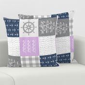 Nautical Patchwork (purple & navy) - Mightier than the waves - Wave wholecloth - nautical nursery fabric (90) LAD19