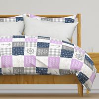 Nautical Patchwork (purple & navy) - Mightier than the waves - Wave wholecloth - nautical nursery fabric (90) LAD19