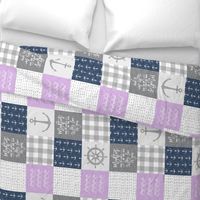 Nautical Patchwork (purple & navy) - Mightier than the waves - Wave wholecloth - nautical nursery fabric (90) LAD19