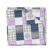 Nautical Patchwork (purple & navy) - Mightier than the waves - Wave wholecloth - nautical nursery fabric (90) LAD19