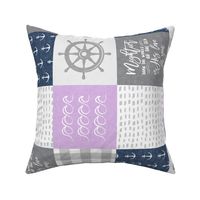 Nautical Patchwork (purple & navy) - Mightier than the waves - Wave wholecloth - nautical nursery fabric (90) LAD19