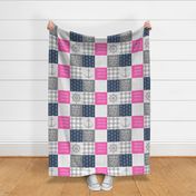 Nautical Patchwork (pink & navy) - Mightier than the waves - Wave wholecloth - nautical nursery fabric  LAD19