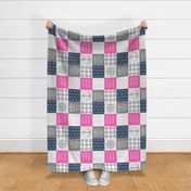 Nautical Patchwork (pink & navy) - Mightier than the waves - Wave wholecloth - nautical nursery fabric (90) LAD19