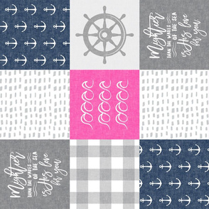 Nautical Patchwork (pink & navy) - Mightier than the waves - Wave wholecloth - nautical nursery fabric (90) LAD19