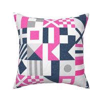 (3" small scale) Nautical Flags Patchwork - Wholecloth - Pink & Navy - Maritime flags - LAD19 