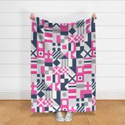 Nautical Flags Patchwork - Wholecloth - Pink & Navy - Maritime flags - LAD19 